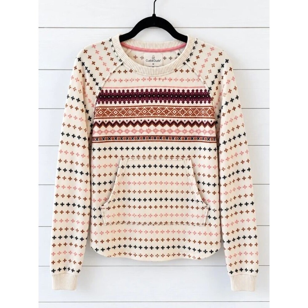 Cuddl Duds Women’s Medium Fair Isle Kangaroo Pocket Pullover